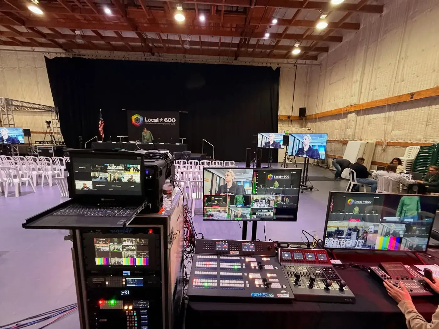 Multi-camera flypack in a hall
