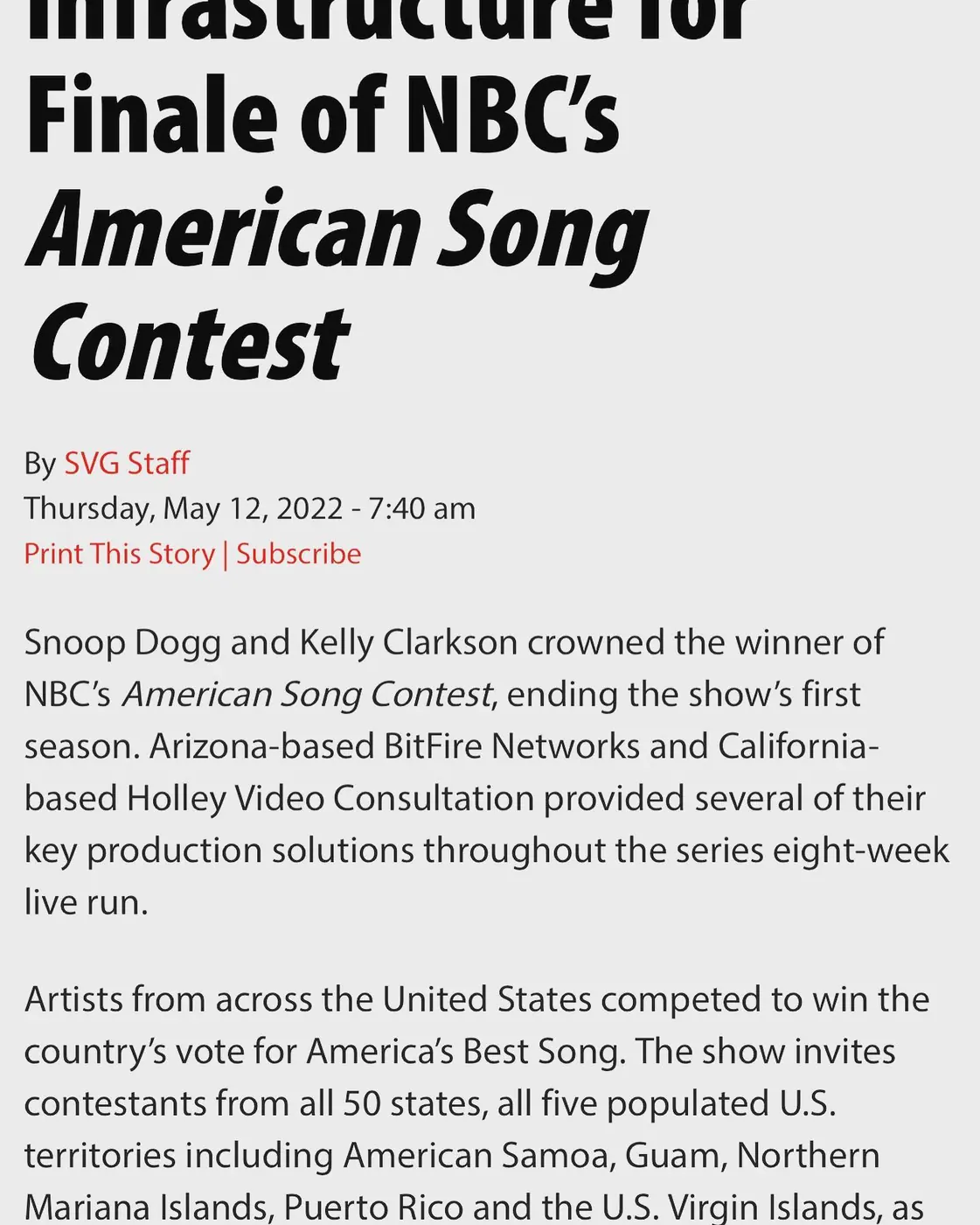 Sports Video Group coverage of the American Song Contest finale